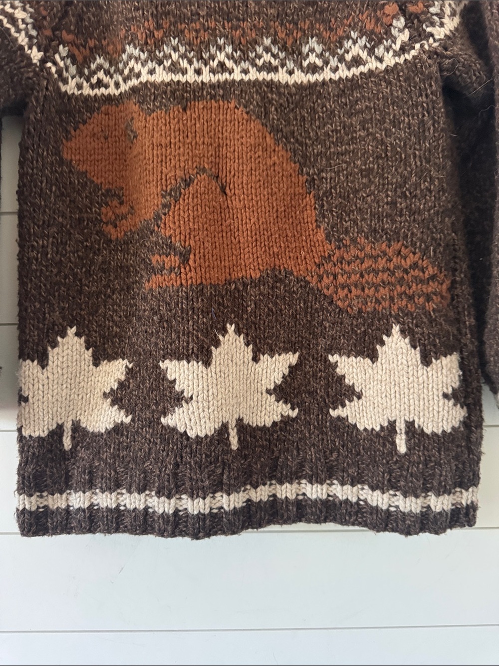 Mary Maxim Roots Colab Size XS ( Generous) Hand Knit Beaver Cardigan Full Zip - Picture 13 of 17